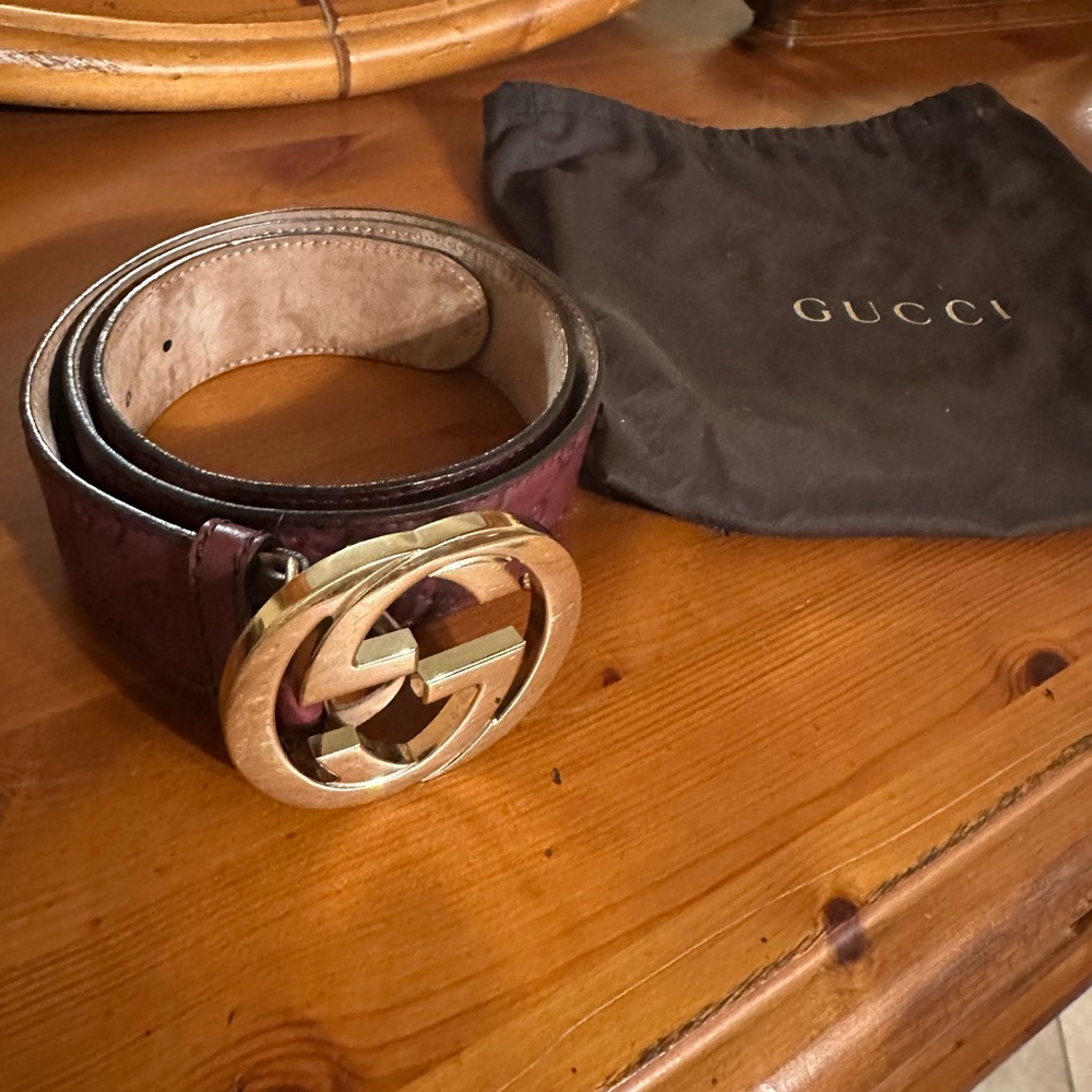 Gucci Brown Leather Belt with Gold Buckle